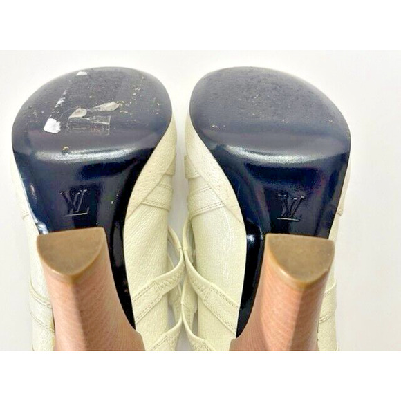 Vintage Louis Vuitton Ivory Cream Leather Strappy Platform Pumps Heels Sz 38.5 8 - Picture 13 of 16